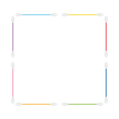 Colorful cotton swabs, cotton buds, Q-tips vector square frame template, background for cosmetic, hygiene design.