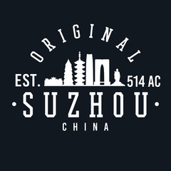 Suzhou, Jiangsu, China Skyline Original. A Logotype Sports College and University Style. Illustration Design Vector City.