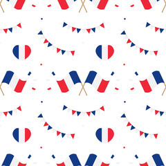 French flags and design elements vector seamless pattern background for French public holidays.