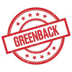 GREENBACK text written on red vintage round stamp.