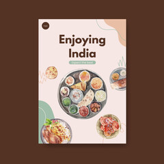 Poster template with Indian food concept design for advertise and marketing watercolor illustraton