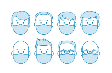 Line Set of people icons. Male characters.