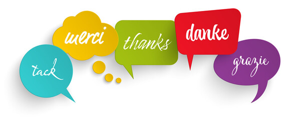 speech bubbles with text thanks in different languages © picoStudio