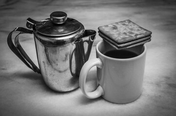 Cup of tea with dry biscuits on evening time during lockdown in Malaysia.