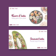 Twitter template with Indian food concept design for social media and community watercolor illustraton
