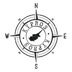 Cyprus Stamp Map Compass Adventure. Illustration Travel Country Symbol. Seal Expedition Wind Rose Icon.