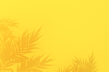 Summer tropical palm leaves shadow on yellow background, 3D rendering. © nuchao