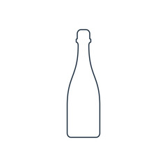 Champagne bottle. Alcoholic drink for parties and celebrations. Simple black line shapes isolated. Black and white illustration on white background. Flat design style for any purposes
