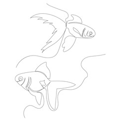 fish swims drawing continuous line isolated