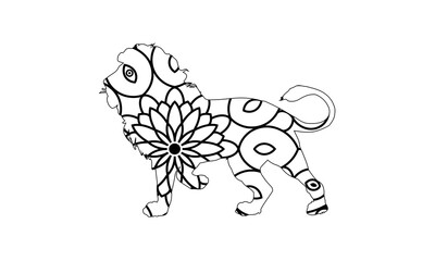 Adult coloring page for antistress with lion.