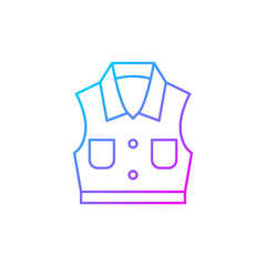 Denim vest gradient linear vector icon. Jacket with pockets. Unisex shirt. Sleeveless top. Fashionable outfit. Thin line color symbols. Modern style pictogram. Vector isolated outline drawing
