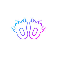 Funny slippers gradient linear vector icon. Footwear for halloween shoes. Cute children footwear. Loungewear item. Thin line color symbols. Modern style pictogram. Vector isolated outline drawing