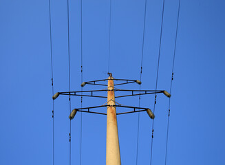 High voltage wires . Power lines.