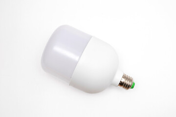 Big LED light lamp bulb on white background.