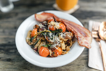 Homemade Pasta carbonara Italian with Bacon