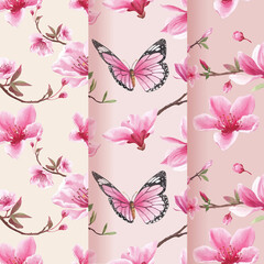 Pattern with blossom bird concept design watercolor illustration