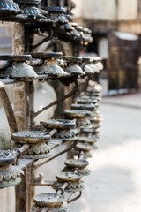 Rows of butter candles prepared for morning prayer.
