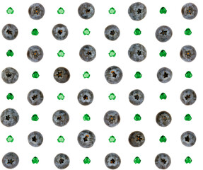 Colorful seamless pattern with blueberry and heart-shaped crystals