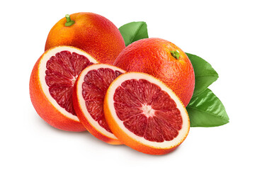 Blood red oranges isolated on white background with clipping path and full depth of field