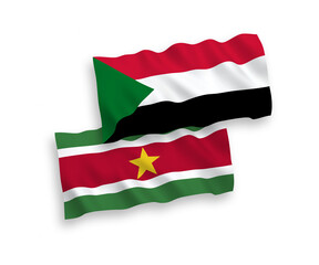 Flags of Republic of Suriname and Sudan on a white background