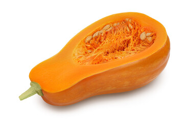 butternut squash half isolated on white background with clipping path and full depth of field
