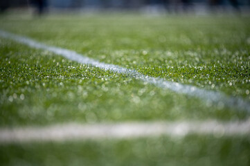 Soccer field for championship.The marking of the football field on the green grass. White line. Football field area.