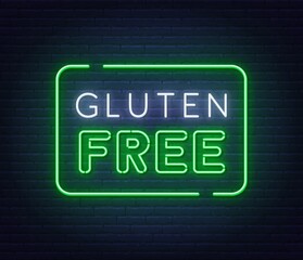 Gluten Free neon sign on brick wall background.