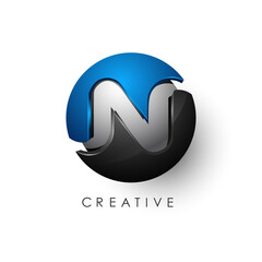 3d letter design round N logo template for business and corporate identity