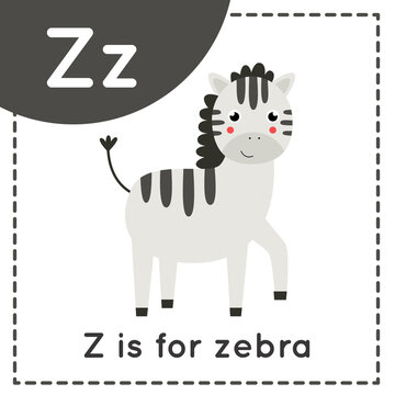 Learning English alphabet for kids. Letter Z. Cute cartoon zebra.