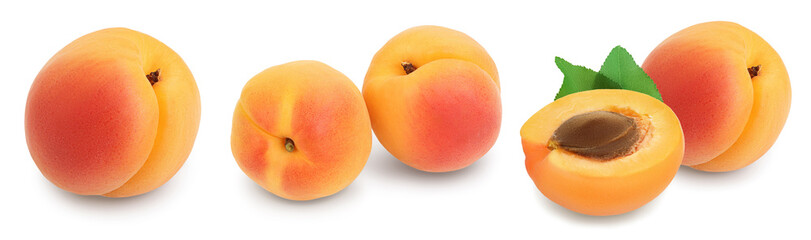 apricot fruit with half and slices isolated on white background with full depth of field. Set or collection