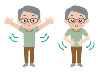 Obraz premium 深呼吸と肺呼吸をするシニア男性