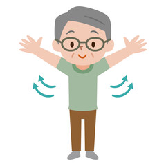 深呼吸をするシニア男性