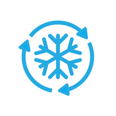 Abstract freezing, blue snowflake in a circle of arrows.