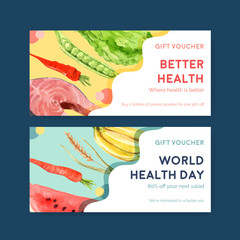 Vouchure template with world health day concept design for marketing watercolor illustration