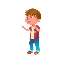 sad little boy pointing at aggressor cartoon vector. sad little boy pointing at aggressor character. isolated flat cartoon illustration