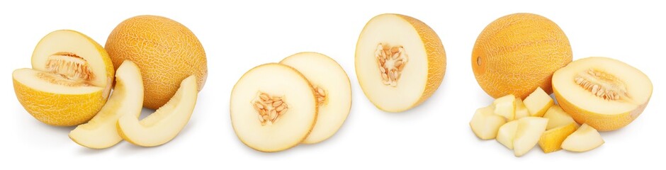 Melon isolated on white background with full depth of field. Set or collection