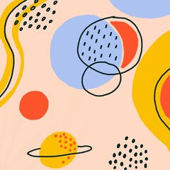 Foliage line art drawing with abstract shape.