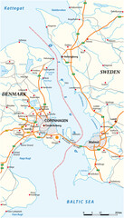 Vector map of the Oresund waterway between Sweden and Denmark 