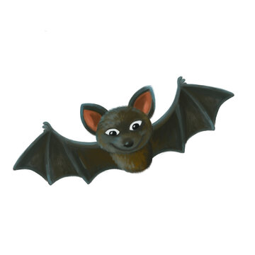 cartoon scene with happy bat animal illustration