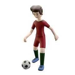 3d character render football/soccer player want to kick the ball