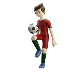 3d character render football/soccer player kneeing the ball