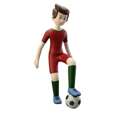 3d character render football/soccer player receive the ball