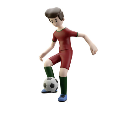 3d character render football/soccer player receive the ball