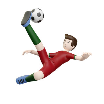 3d character render football/soccer player doing scissors kick