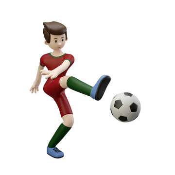 3d character render football/soccer player kick the ball