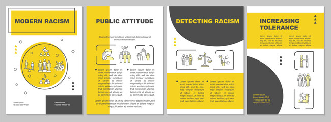 Modern racism brochure template. Public inequality. Flyer, booklet, leaflet print, cover design with linear icons. Vector layouts for presentation, annual reports, advertisement pages