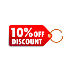 isolated red sale tag 10% discount offer white background 