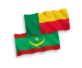 Flags of Islamic Republic of Mauritania and Benin on a white background