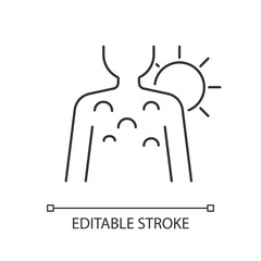 Obraz premium Fluid filled blister linear icon. Sunburn bumps on body from sun rays exposure. Skin inflammation. Thin line customizable illustration. Contour symbol. Vector isolated outline drawing. Editable stroke
