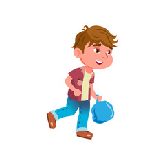 little boy carrying trash bag to garbage cartoon vector. little boy carrying trash bag to garbage character. isolated flat cartoon illustration